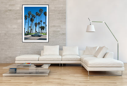 Palm trees with vintage car in California - Gallery Frames