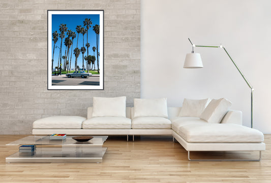 Palm trees with vintage car in California - Gallery Frames