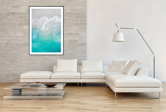 Drone shot of ocean waves crashing onto the beach II - Gallery Frames