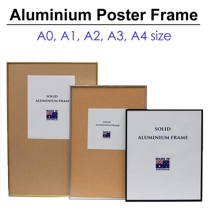 Aluminium Poster frame, photo frame, A0, A1, A2, A3, A4 size, MDF backing