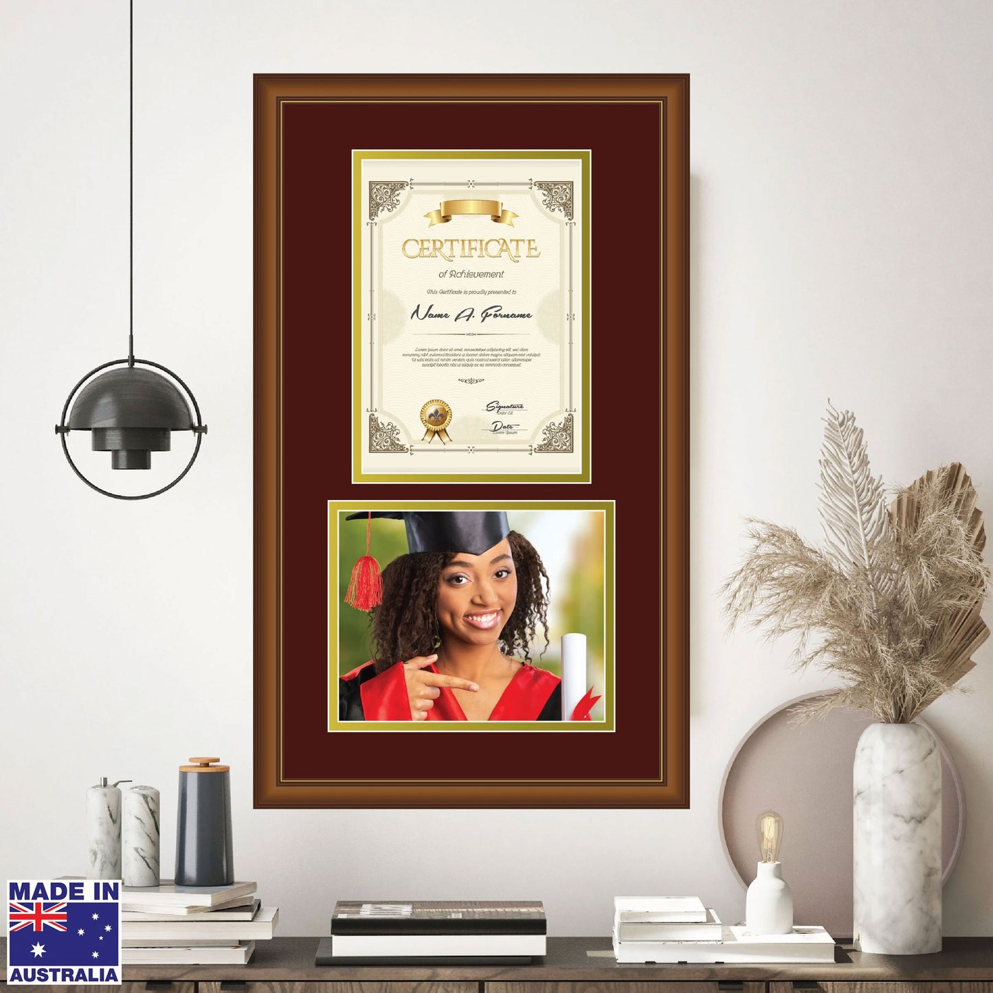 Certificate Frame - A4 Top Window + 8x10" Bottom Window - Double Mat