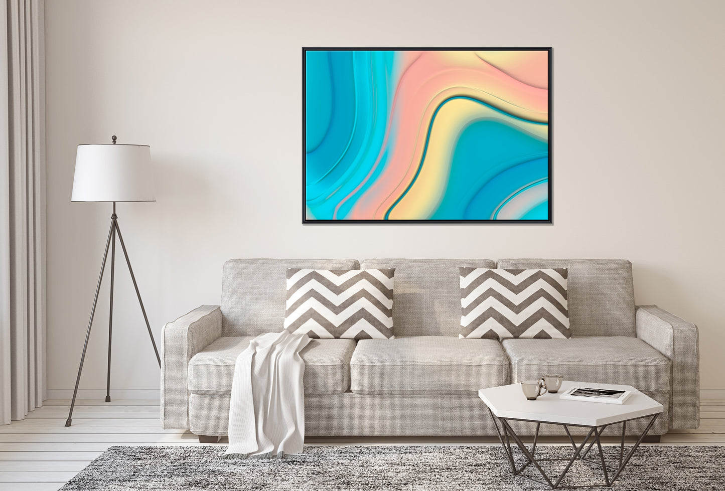 Abstract Blue Yellow Pink Wave Flowing - Floating Frames