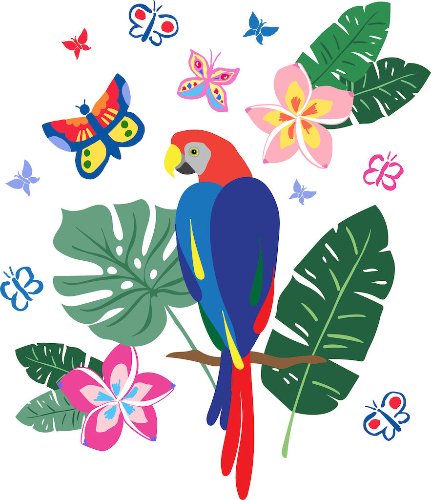 Colourful Parrot with butterflies - Gallery Frames