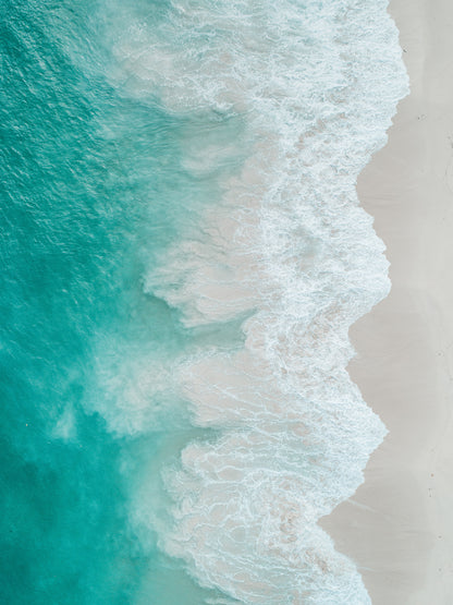 Drone shot of ocean waves crashing on to the beach- Gallery Frames