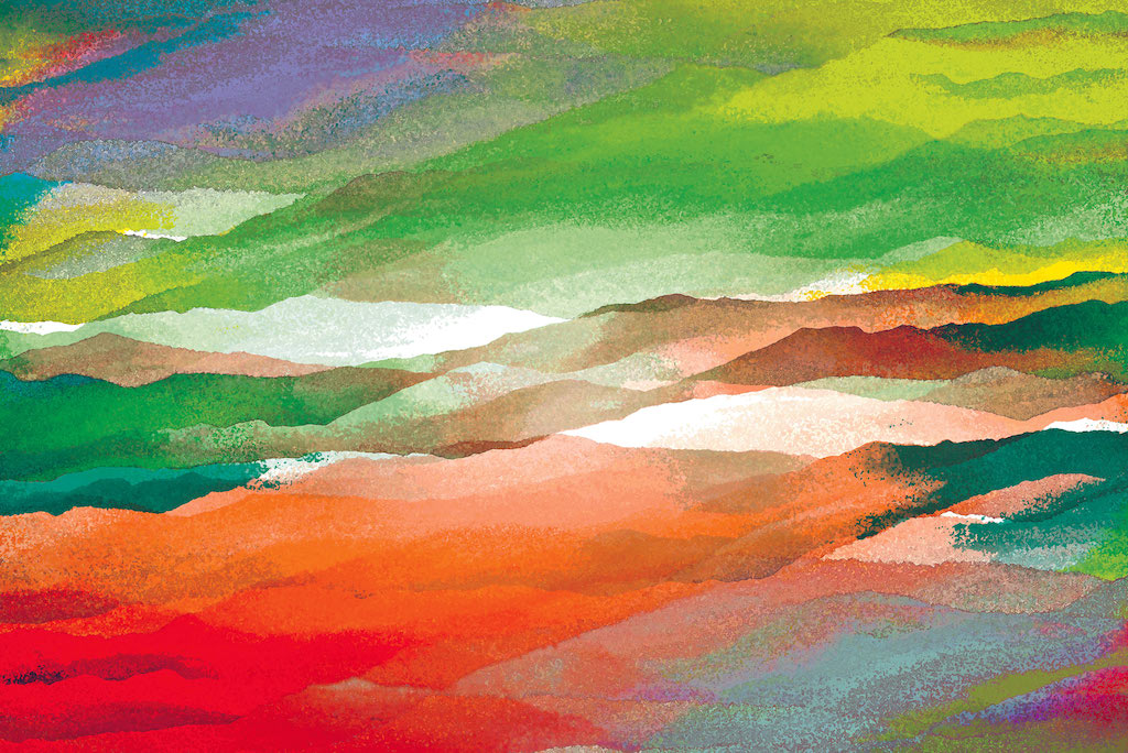 Abstract Misty Mountain Colourful Range - Floating Frames