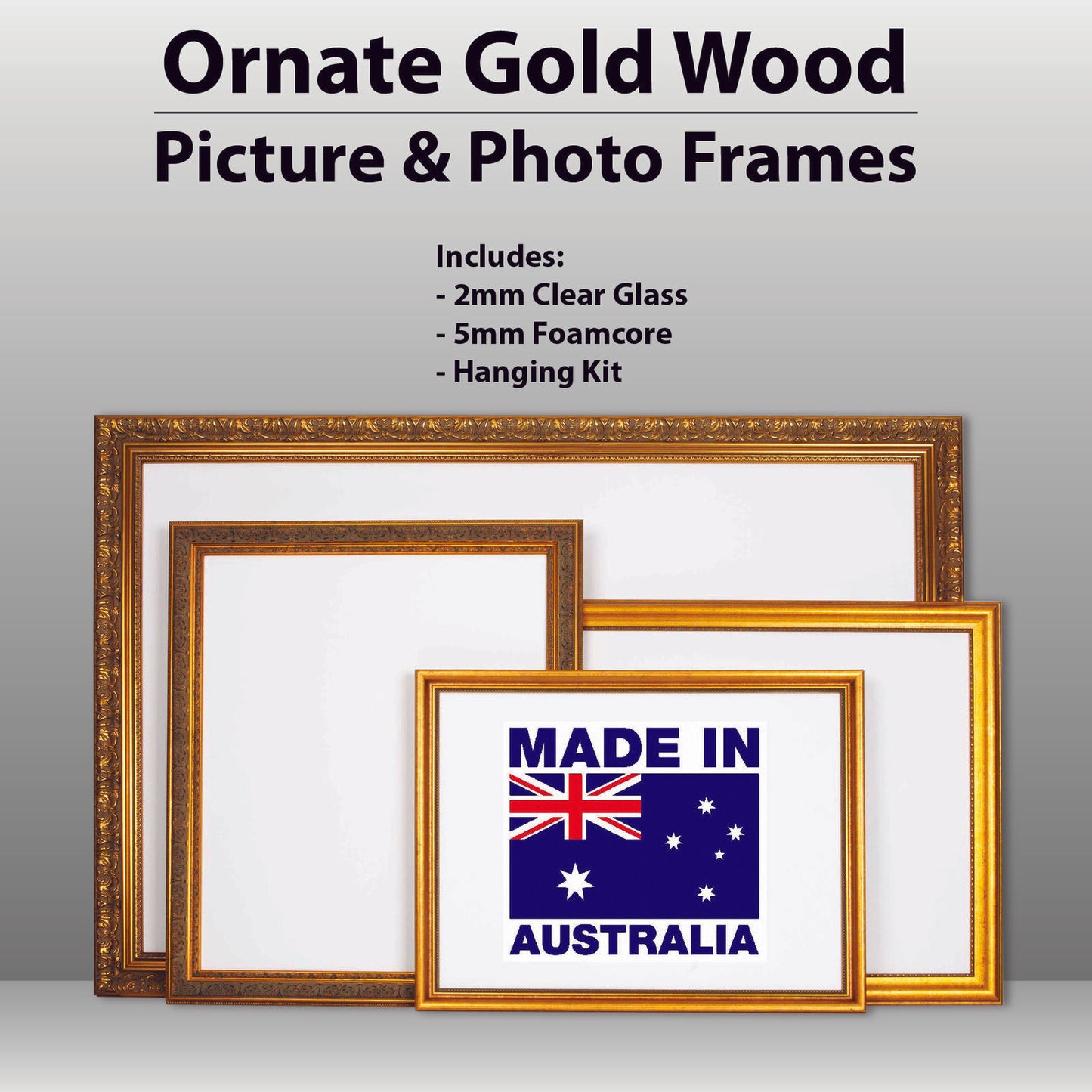 Wooden Ornate Gold, Classic Gold Photo Picture Frame for Wall Art 8x10" - 12-16"