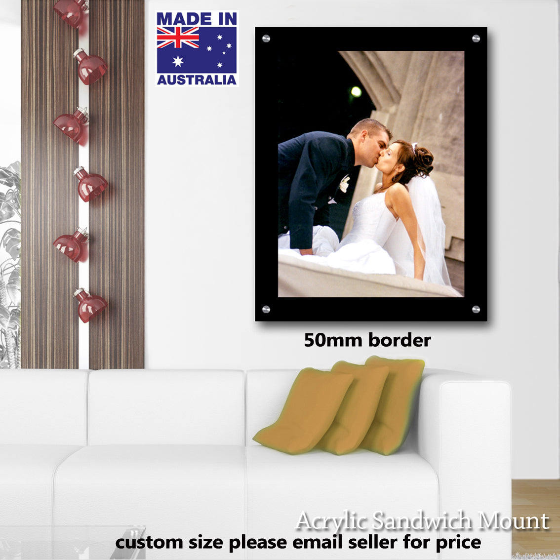 Acrylic Photo block, Sandwich Photo Mount, A1, A2, A3, A4 size, 50mm border, 4.5