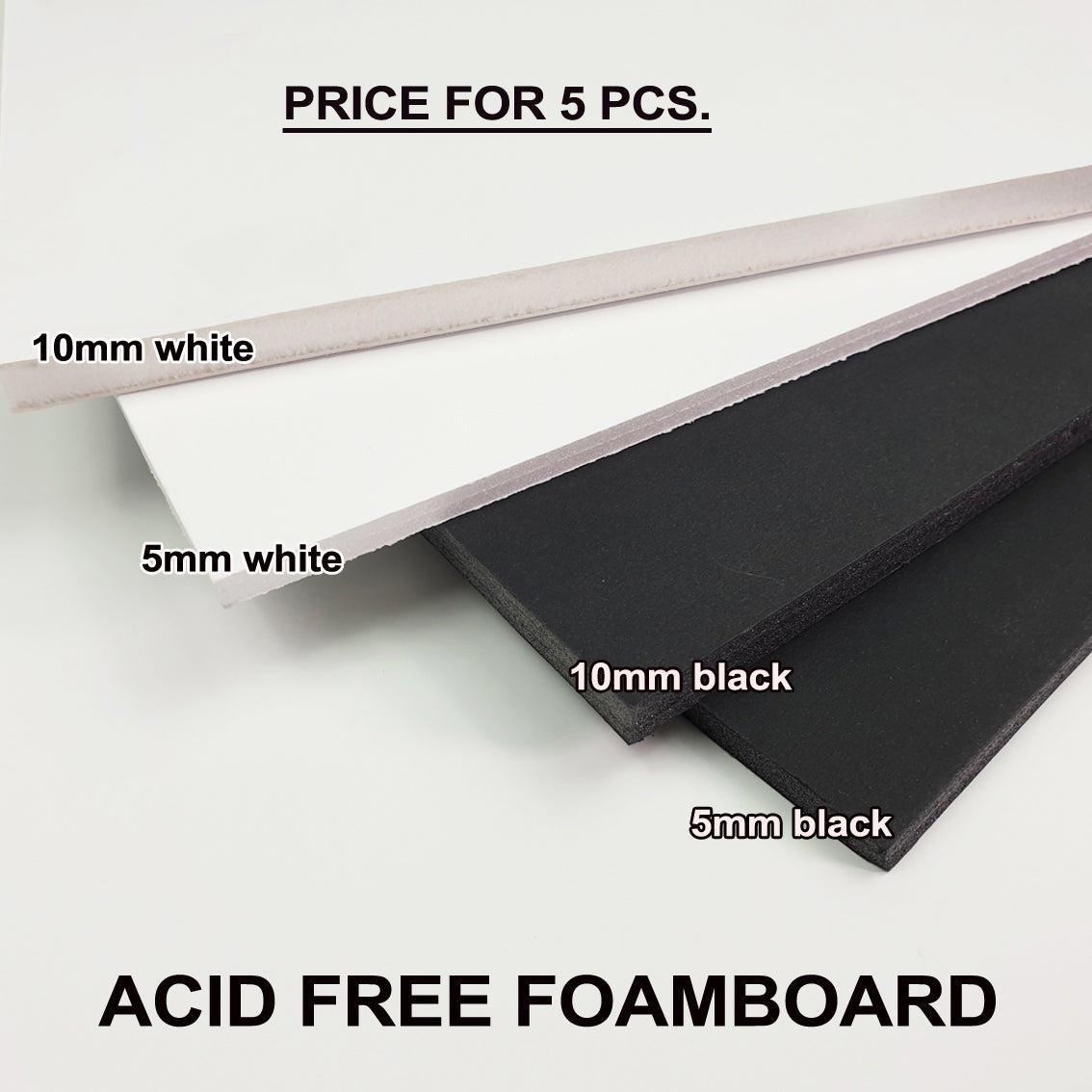 5x White 10mm Thick Foamboard Backing Board Extra rigid core Acid free, light we