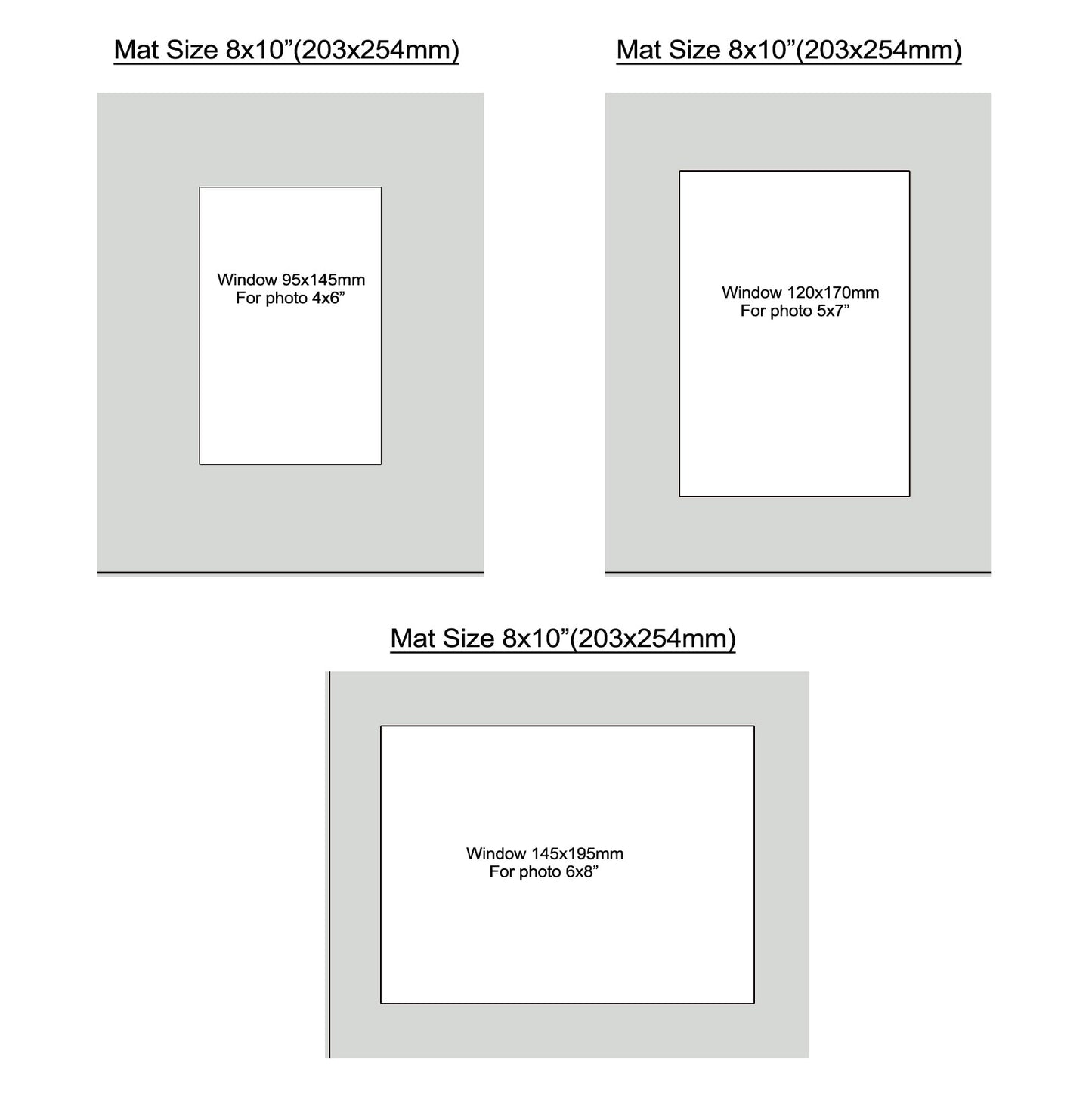 Mat size 8x10"Photo mat, Photo mount, window 4x6", 5x7", 6x8" , 6pcs. Set same c