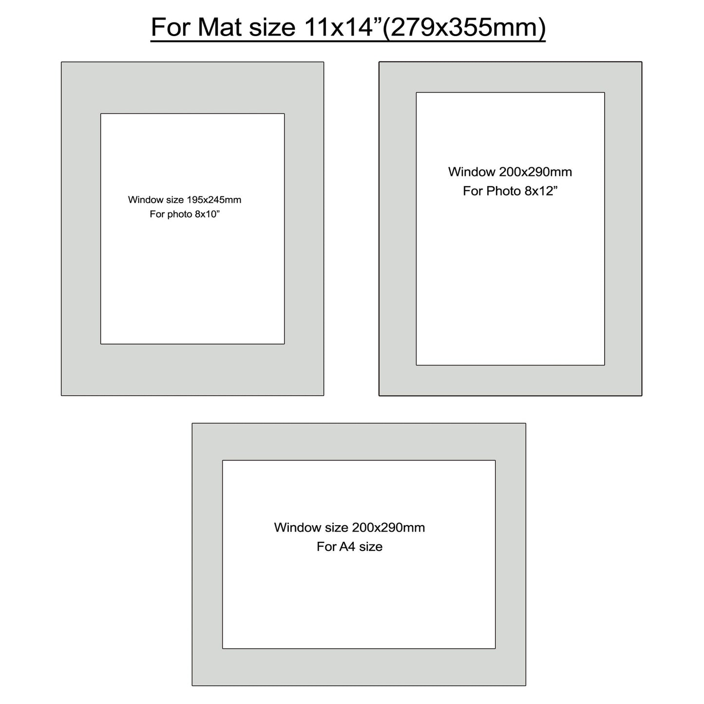 Mat size 11x14", Photo mat, Photo mount, window size 8x10", 8x12", A4,, 6pcs. Se