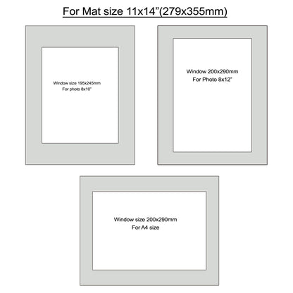 Mat size 11x14", Photo mat, Photo mount, window size 8x10", 8x12", A4,, 6pcs. Se