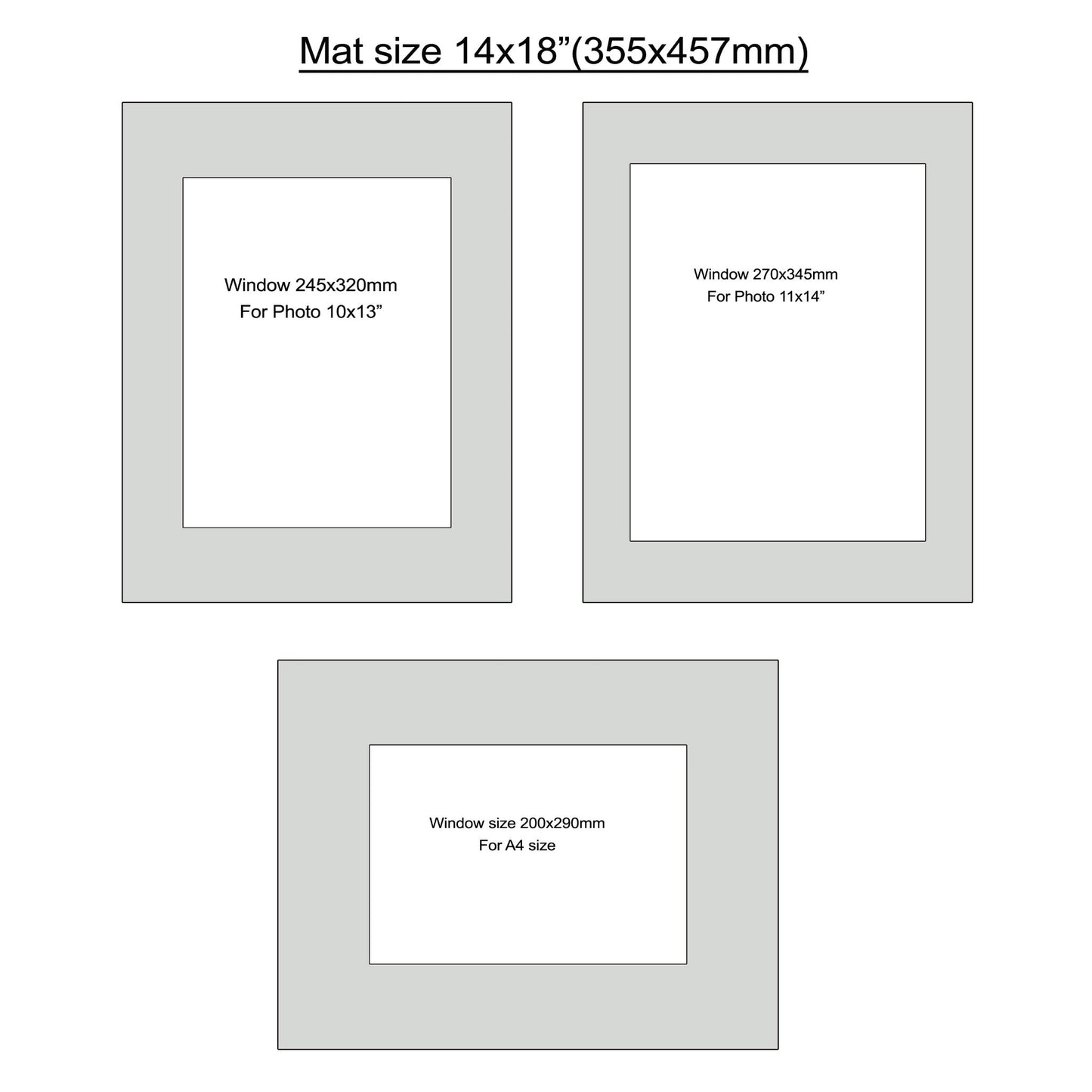 Mat size 14x18", Photo mat, Photo mount,  window size A4, 10x13", 11x14", 6pcs.