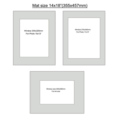 Mat size 14x18", Photo mat, Photo mount,  window size A4, 10x13", 11x14", 6pcs.