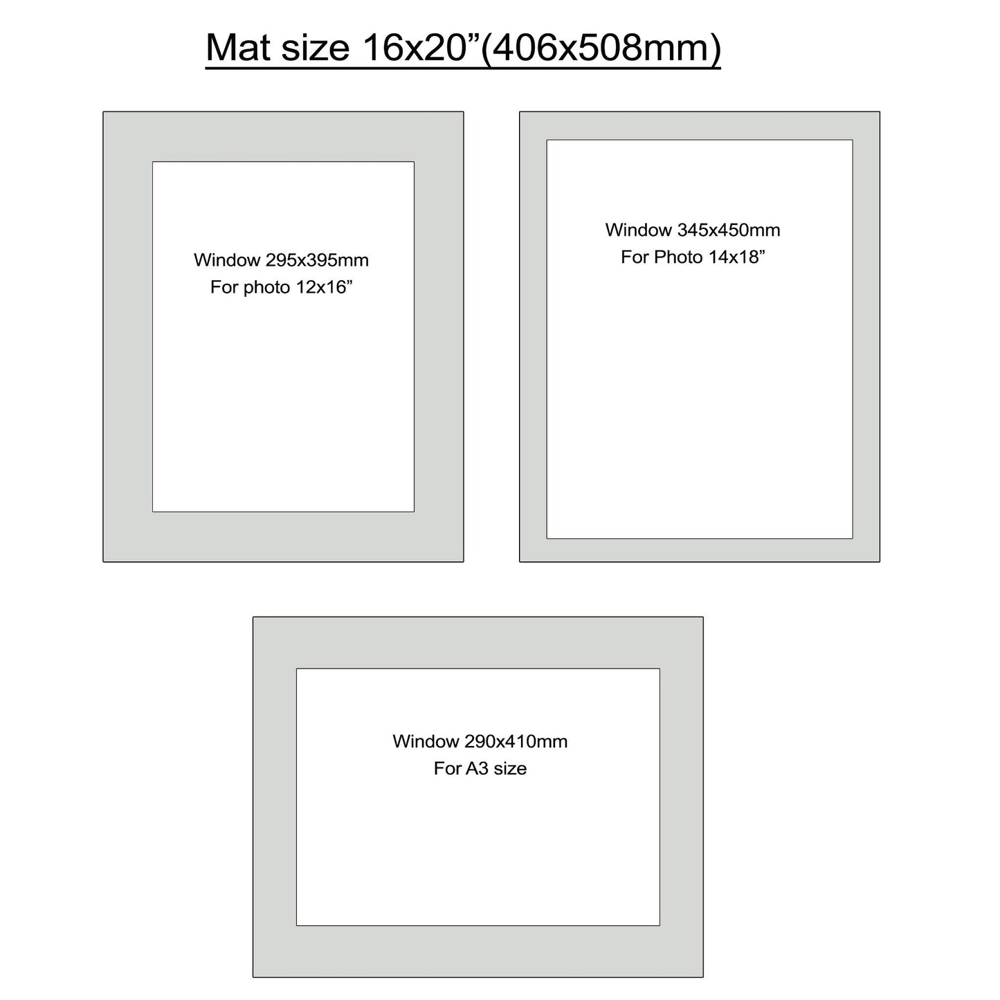 Mat size 16x20", Photo mat, Photo mount, window size 12x16", 14x18", A3, 6pcs. S