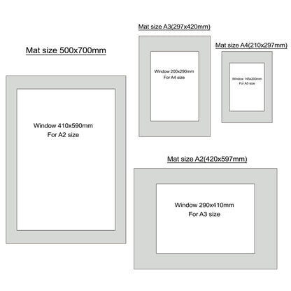 Mat size A3, Photo mat, Photo mount, window size A4, 6pcs. Set same color, 9 col