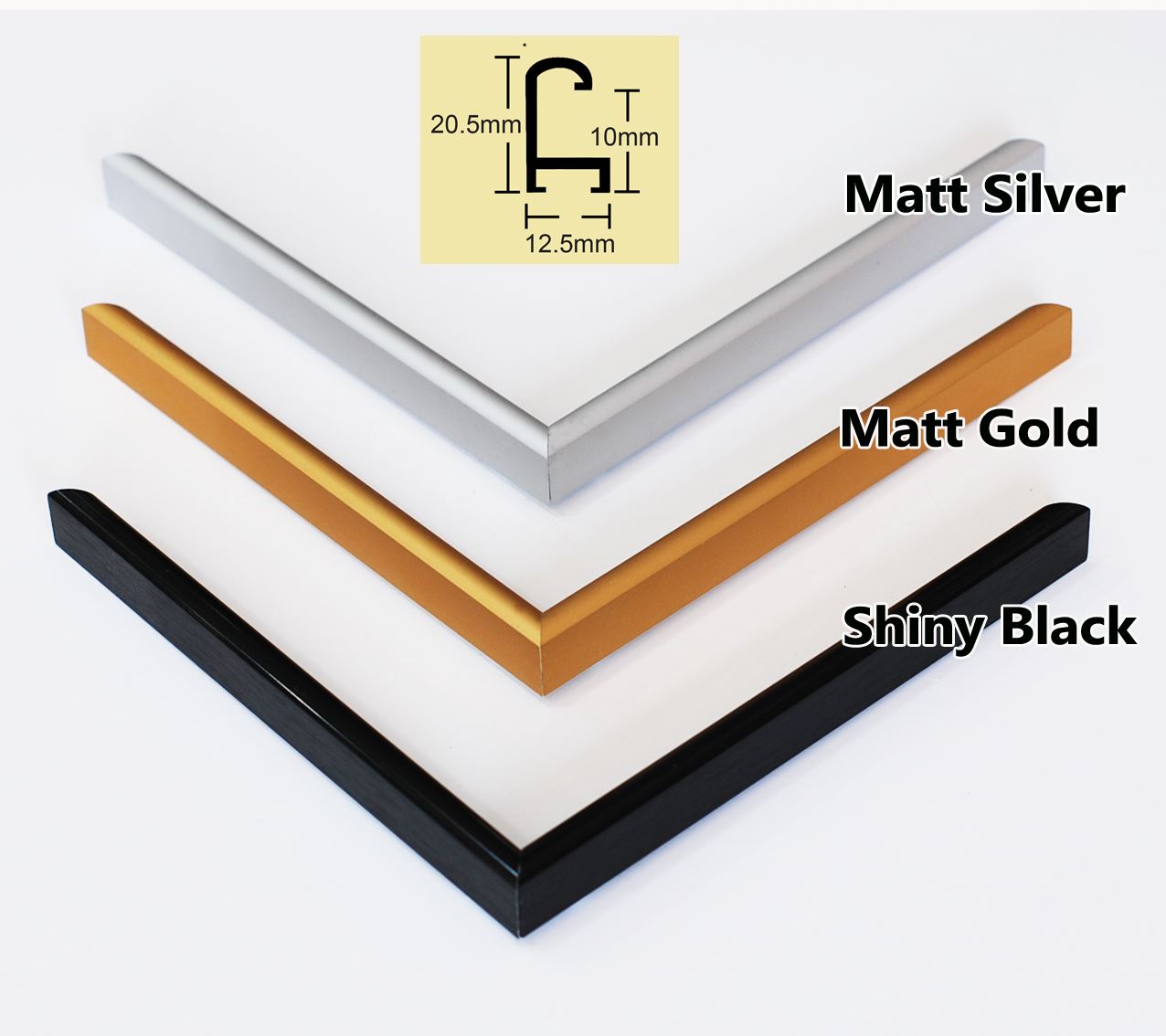 Aluminium Poster frame, photo frame, A0, A1, A2, A3, A4 size, Shiny Black, Matt Gold, Matt Silver