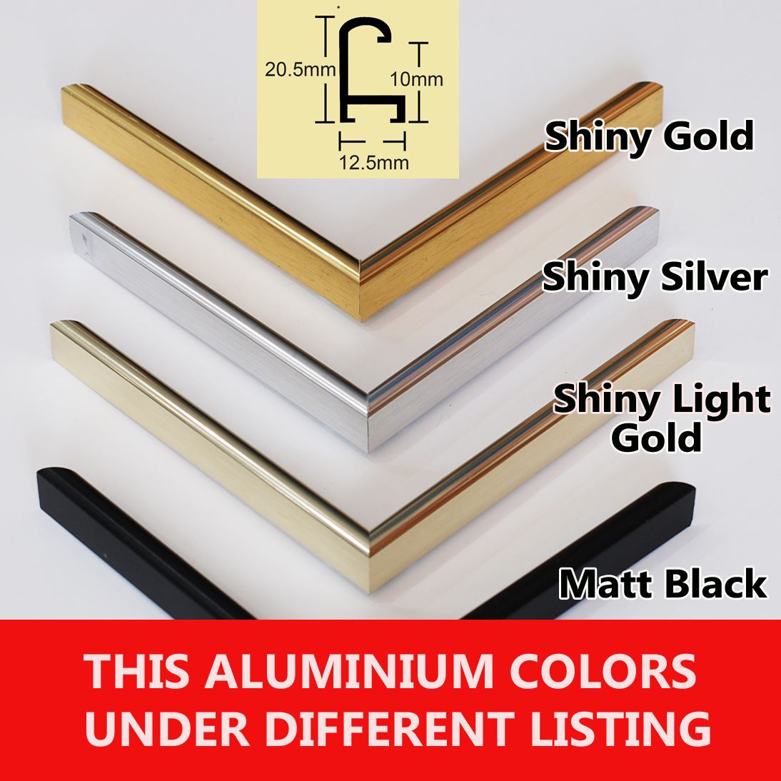 Aluminium Poster frame, photo frame, A0, A1, A2, A3, A4 size, Shiny Black, Matt Gold, Matt Silver