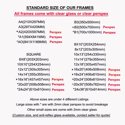 Frameless Frame, Clip Frame, Perspex Frame, AO, A1, A2, A3, A4, 2mm clear perspe