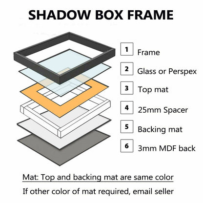 3-D, Deep shadow box frame, 8x10", 10x13" size, Oak, White, Black, Teak, with top and Bottom mat