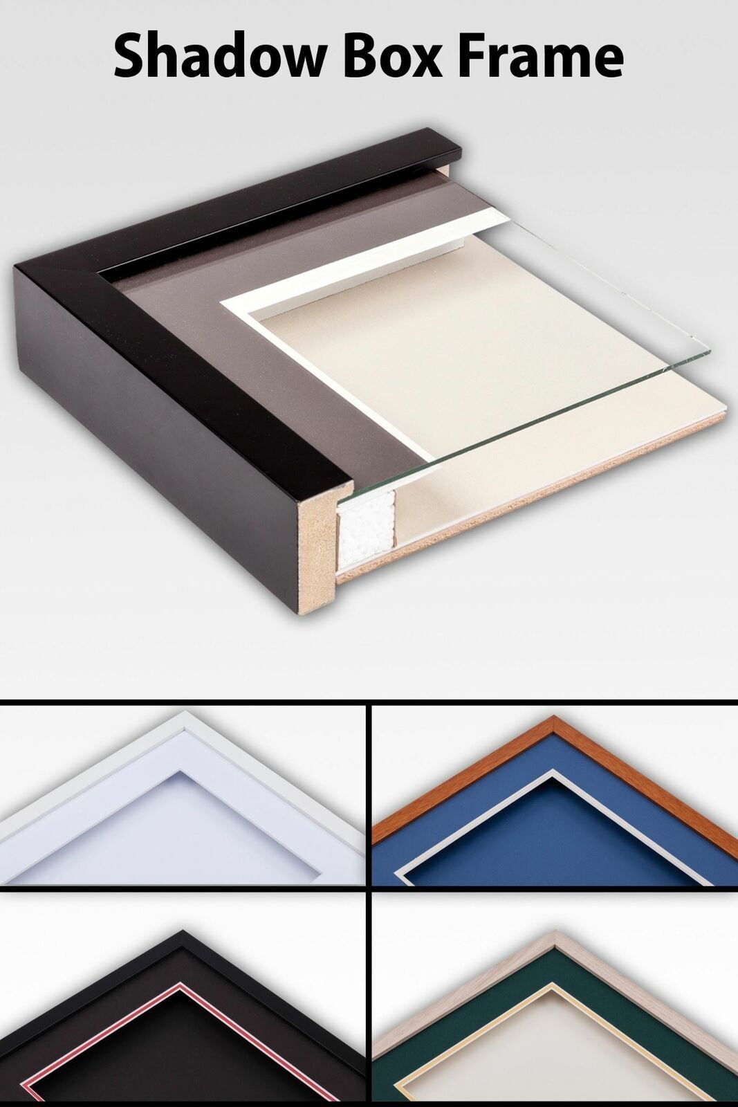 3-D, Deep shadow box frame, A4, A3 size, Oak, White, Black, Teak Frame with top and Bottom mat