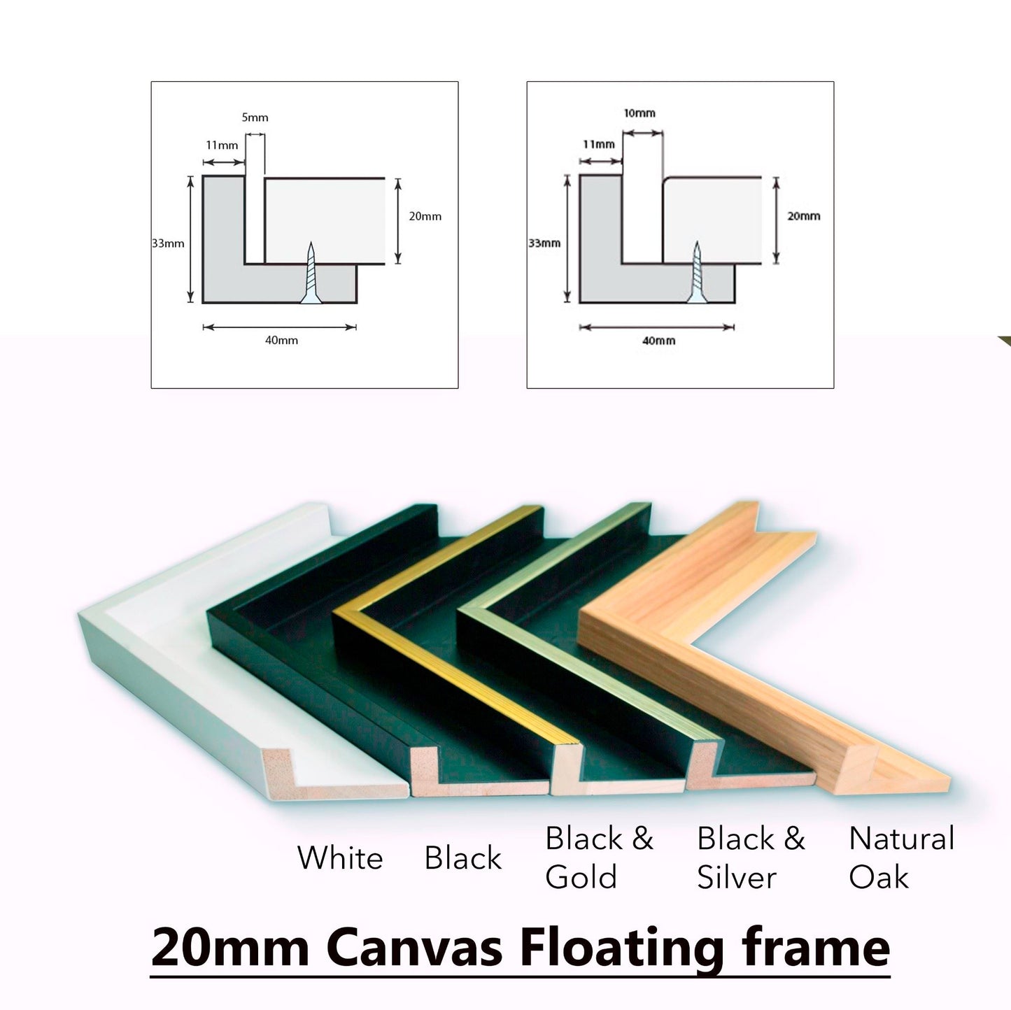 Timber Floating Frame for Canvas | 20mm Deep | 5mm Gap