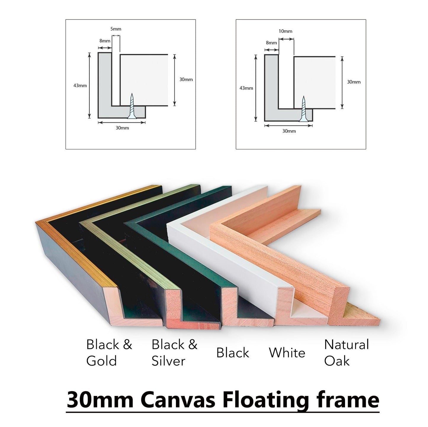 Timber Floating Frame for Canvas | 30mm Deep with 5mm gap |  Size 1:2 Ratio