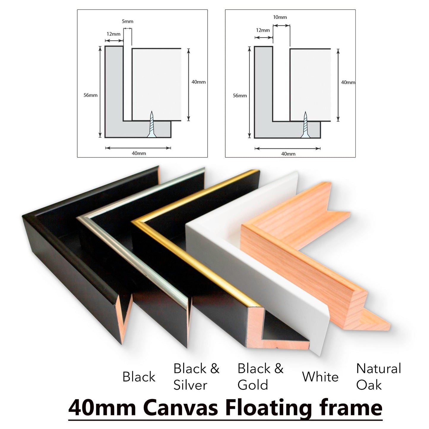 Timber Floating Frame for Canvas | 40mm Deep with 5mm gap |  Size 1:2 Ratio