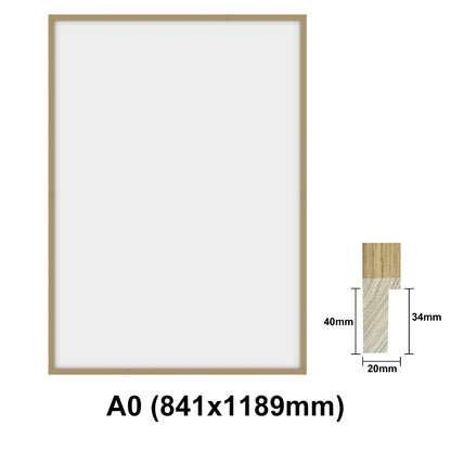 Oak Photo frame, Oak Picture Frame, AO, A1, A2, A3, A4 size, 4 Styles of Frame