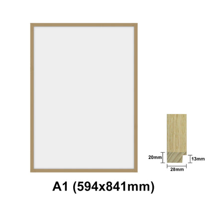 Oak Photo frame, Oak Picture Frame, AO, A1, A2, A3, A4 size, 4 Styles of Frame